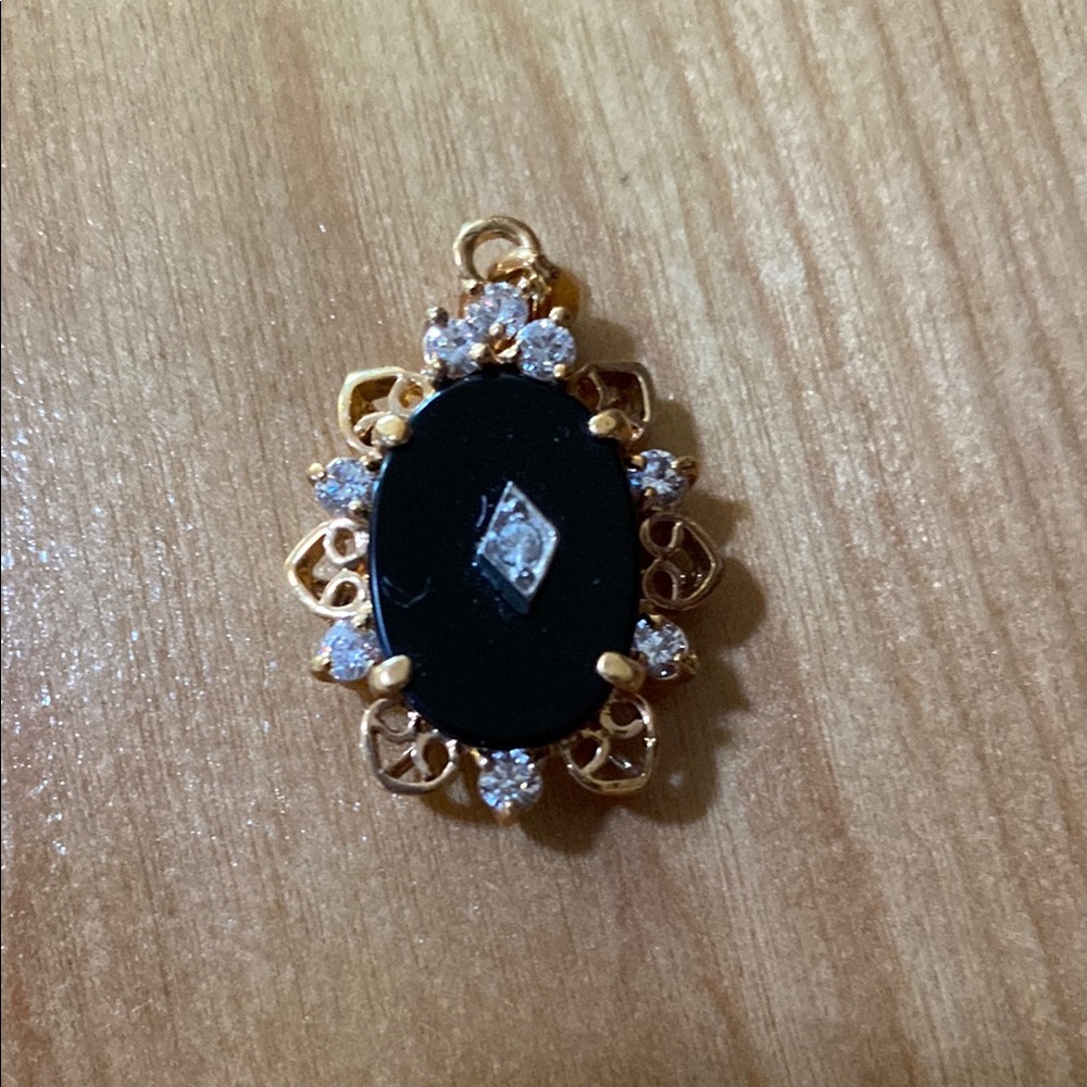 Vintage Victorian Faux Black Onyx and Crystal Pendant and Earring Set